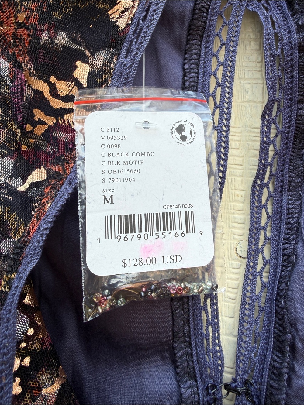 Free People Camille Beaded Crochet Mesh Metallic Cropped Top Boho Maximalist - Picture 5 of 5